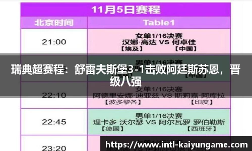 瑞典超赛程：舒雷夫斯堡3-1击败阿廷斯苏恩，晋级八强